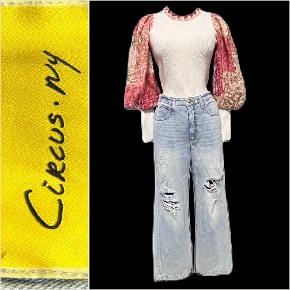 Circus NY Womens 28 High Waist Slouchy Distressed Wide Leg Jeans Light Wash